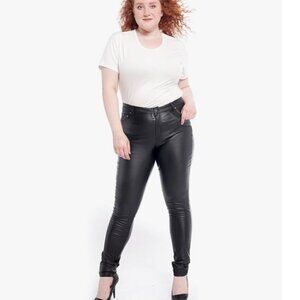 Women's Stretchy Jeggings, Faux Leather Legging Pants with Pockets, Plus Size
